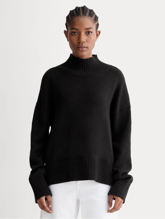 Commense Sweaters - Commense, Black Funnel Neck Women's Sweater, Black, XL